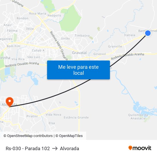 Rs-030 - Parada 102 to Alvorada map