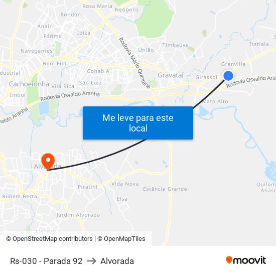 Rs-030 - Parada 92 to Alvorada map