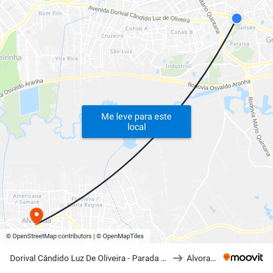 Dorival Cândido Luz De Oliveira - Parada 77 to Alvorada map