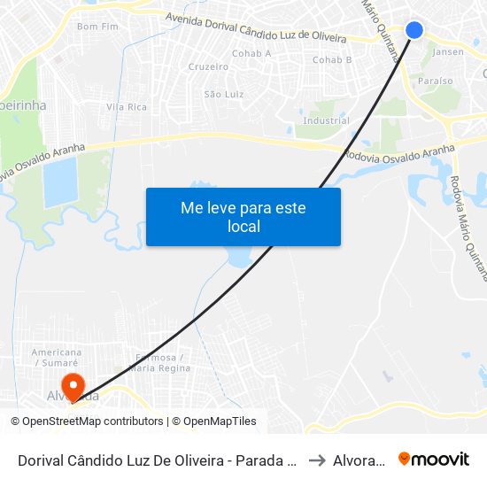 Dorival Cândido Luz De Oliveira - Parada 76 to Alvorada map