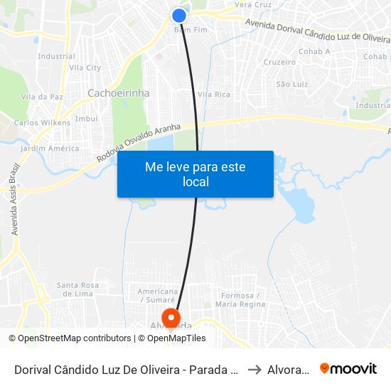 Dorival Cândido Luz De Oliveira - Parada 59 to Alvorada map