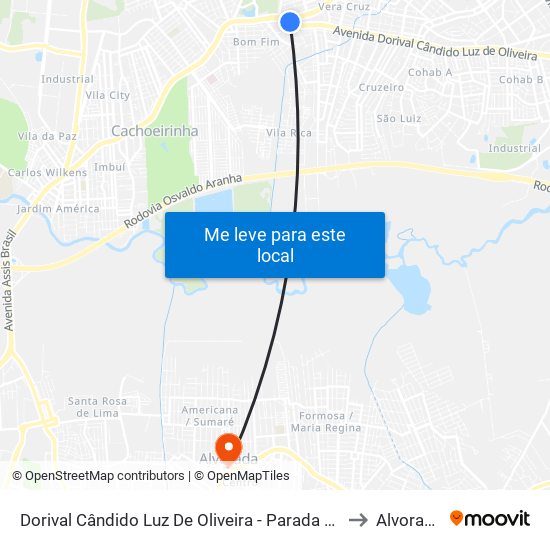 Dorival Cândido Luz De Oliveira - Parada 61 to Alvorada map