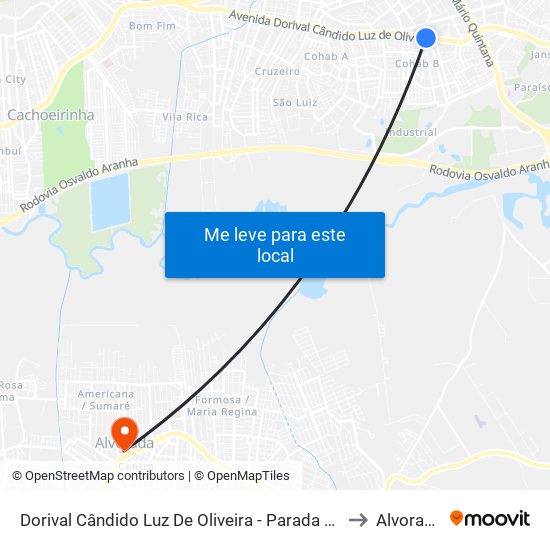 Dorival Cândido Luz De Oliveira - Parada 73 to Alvorada map
