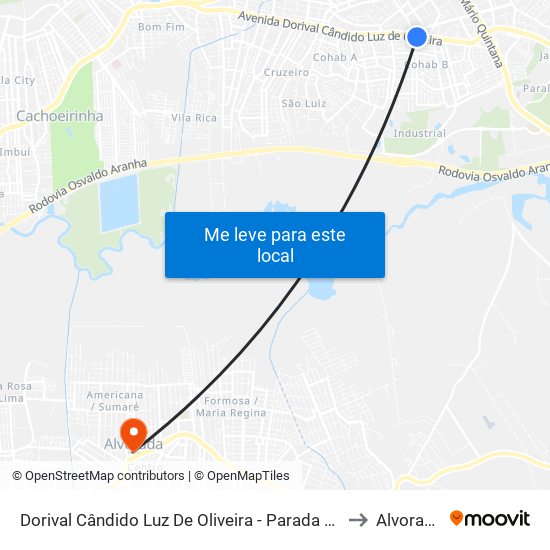 Dorival Cândido Luz De Oliveira - Parada 72 to Alvorada map