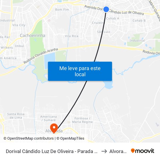 Dorival Cândido Luz De Oliveira - Parada 67 to Alvorada map