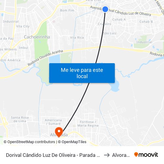 Dorival Cândido Luz De Oliveira - Parada 65 to Alvorada map
