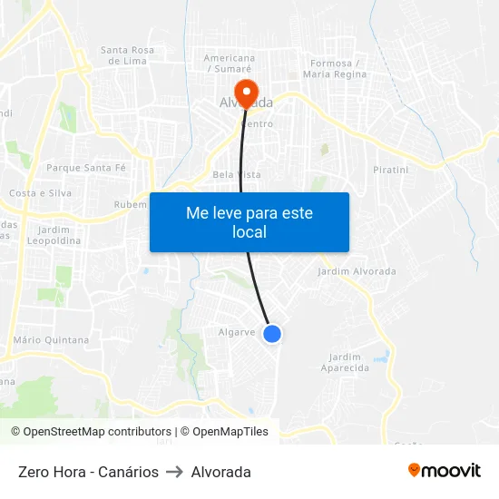 Zero Hora - Canários to Alvorada map