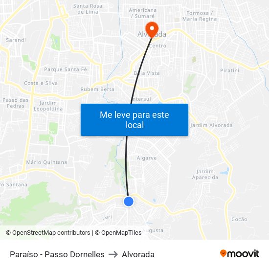 Paraíso - Passo Dornelles to Alvorada map