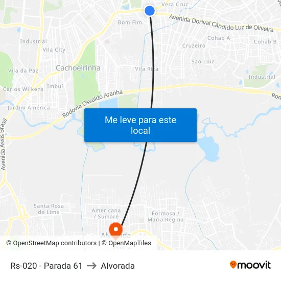 Rs-020 - Parada 61 to Alvorada map