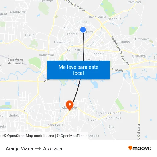 Araújo Viana to Alvorada map
