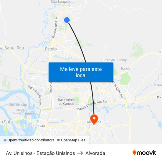 Av. Unisinos - Estação Unisinos to Alvorada map