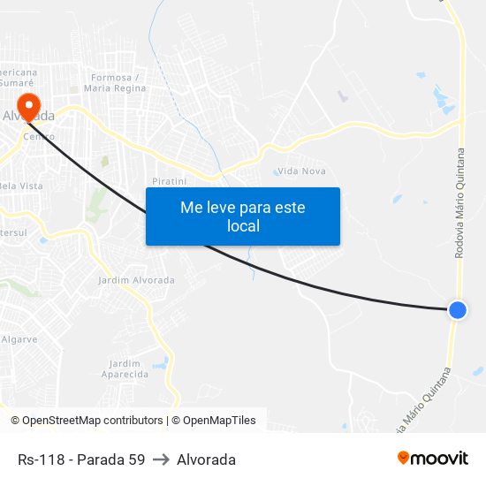 Rs-118 - Parada 59 to Alvorada map