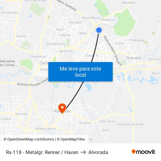 Rs-118 - Metalgr. Renner / Havan to Alvorada map