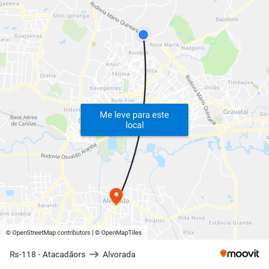 Rs-118 - Atacadãors to Alvorada map