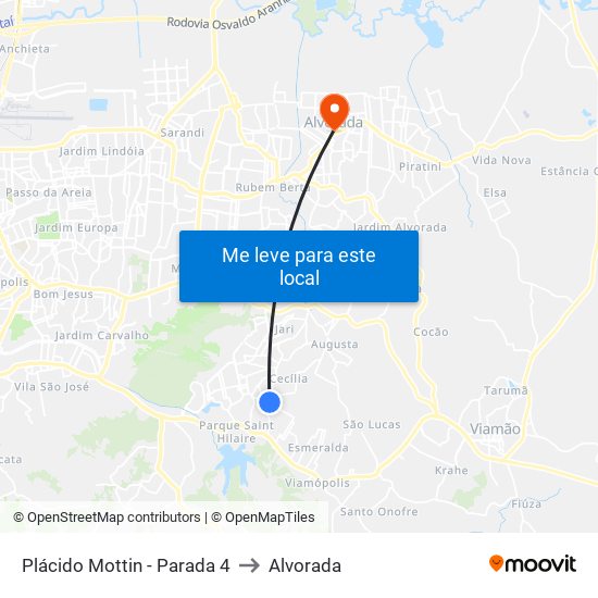 Plácido Mottin - Parada 4 to Alvorada map