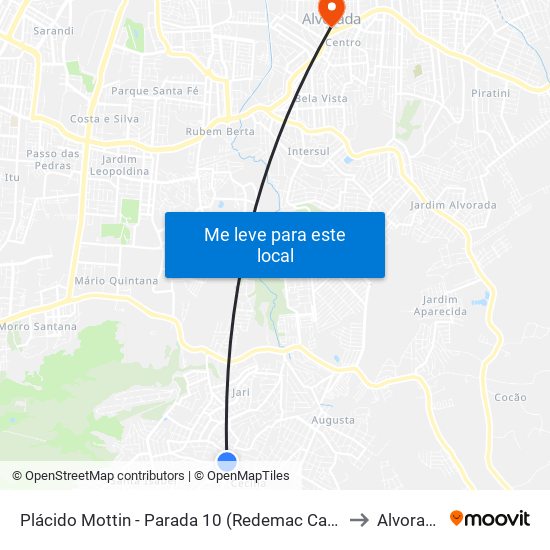 Plácido Mottin - Parada 10 (Redemac Calvi) to Alvorada map