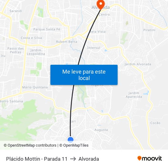 Plácido Mottin - Parada 11 to Alvorada map