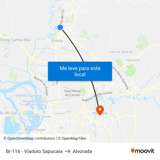 Br-116 - Viaduto Sapucaia to Alvorada map