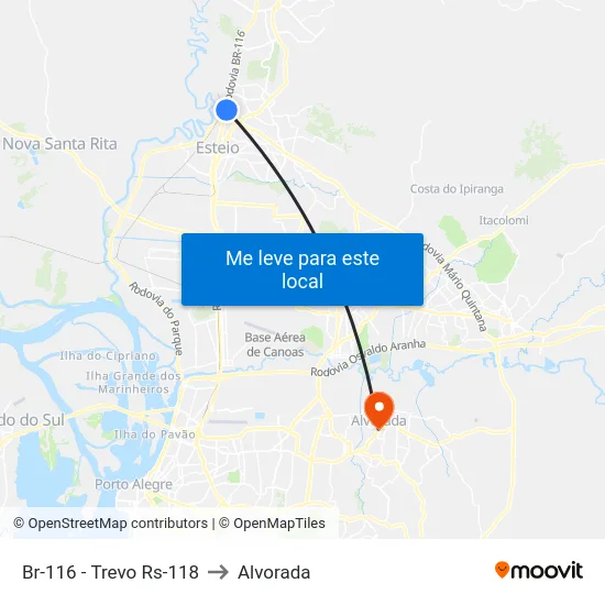 Br-116 - Trevo Rs-118 to Alvorada map