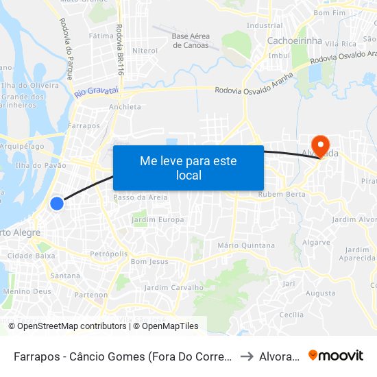 Farrapos - Câncio Gomes (Fora Do Corredor) to Alvorada map