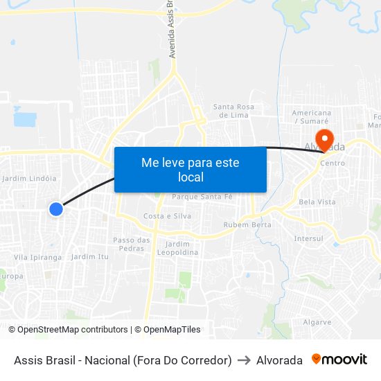 Assis Brasil - Nacional (Fora Do Corredor) to Alvorada map