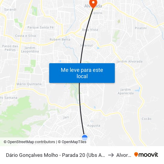 Dário Gonçalves Molho - Parada 20 (Ubs Augusta Marina) to Alvorada map