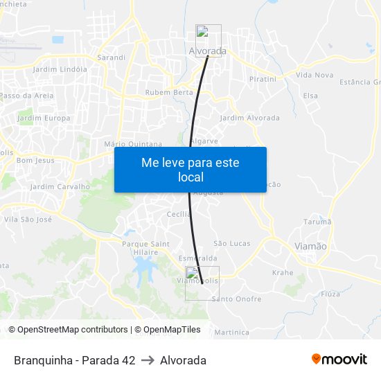 Branquinha - Parada 42 to Alvorada map