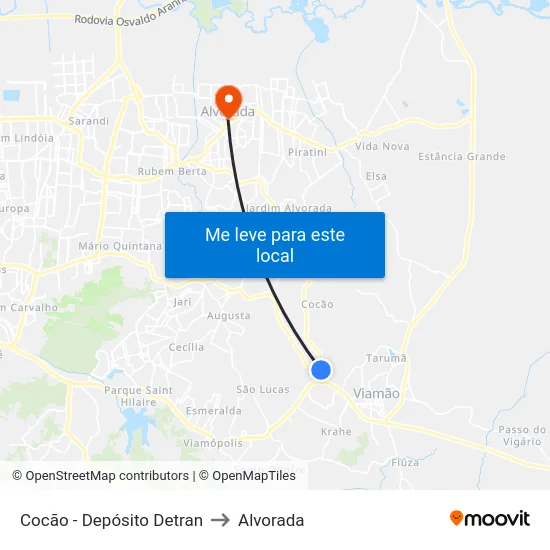 Cocão - Depósito Detran to Alvorada map