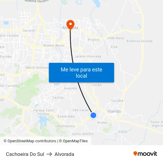 Cachoeira Do Sul to Alvorada map