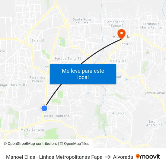 Manoel Elias - Linhas Metropolitanas Fapa to Alvorada map