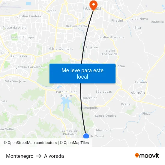 Montenegro to Alvorada map