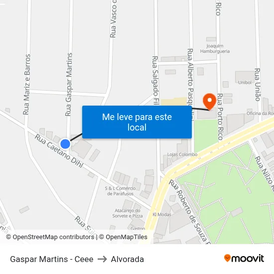 Gaspar Martins - Ceee to Alvorada map