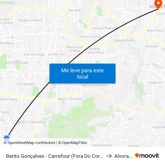 Bento Gonçalves - Carrefour (Fora Do Corredor) to Alvorada map