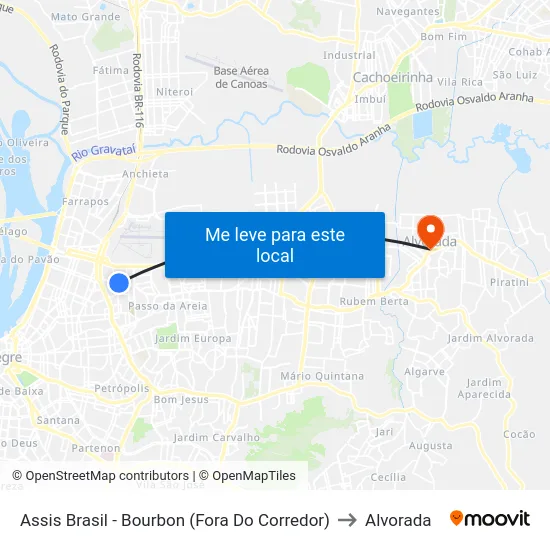 Assis Brasil - Bourbon (Fora Do Corredor) to Alvorada map