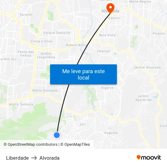 Liberdade to Alvorada map