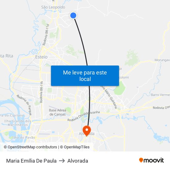 Maria Emília De Paula to Alvorada map