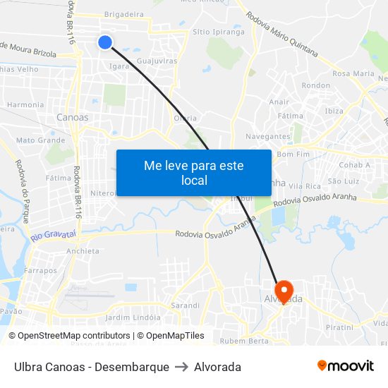 Ulbra Canoas - Desembarque to Alvorada map