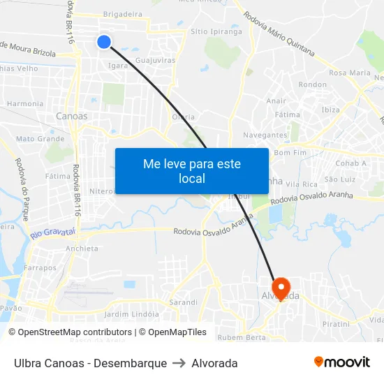 Ulbra Canoas - Desembarque to Alvorada map