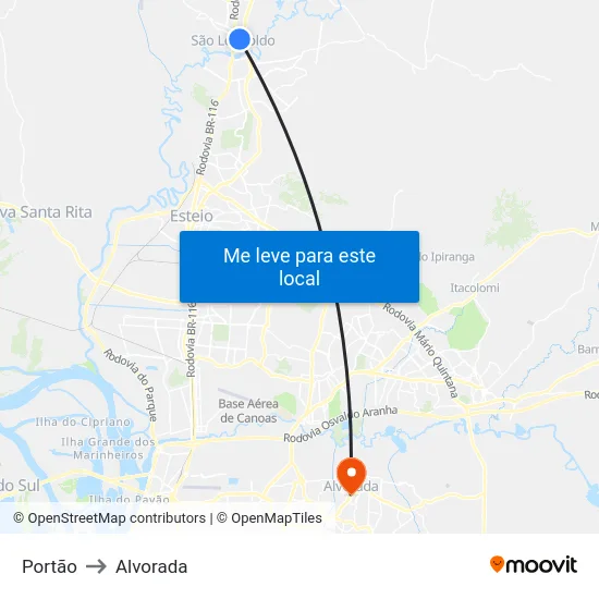 Portão to Alvorada map