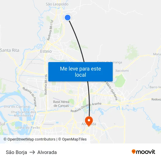 São Borja to Alvorada map