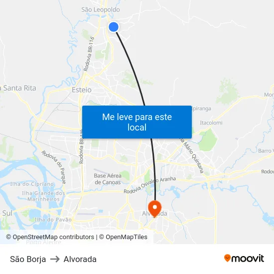 São Borja to Alvorada map
