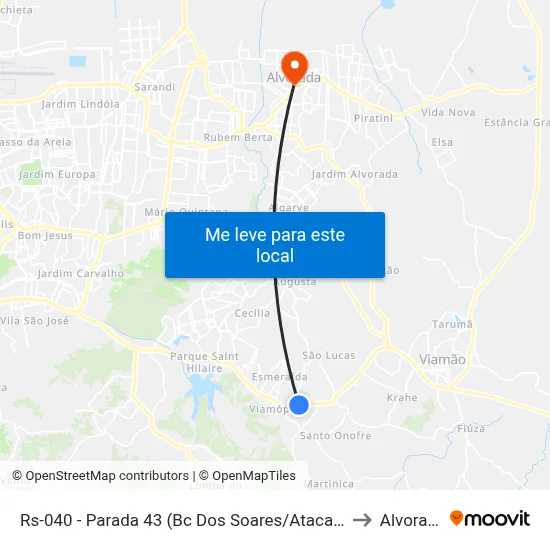 Rs-040 - Parada 43 (Bc Dos Soares/Atacadão) to Alvorada map