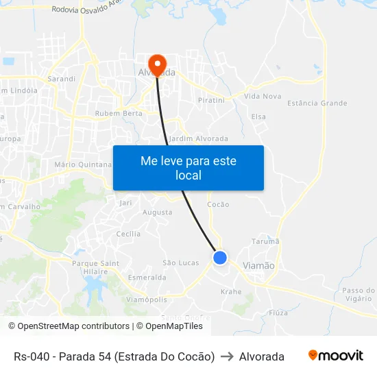 Rs-040 - Parada 54 (Estrada Do Cocão) to Alvorada map
