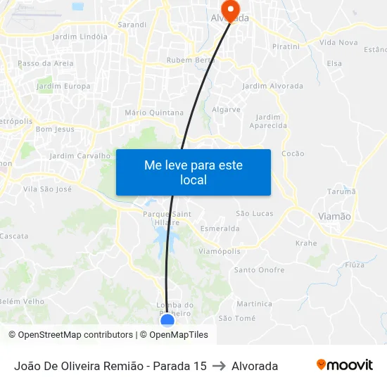 João De Oliveira Remião - Parada 15 to Alvorada map