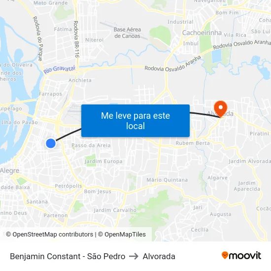 Benjamin Constant - São Pedro to Alvorada map
