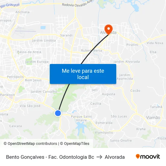 Bento Gonçalves - Fac. Odontologia Bc to Alvorada map