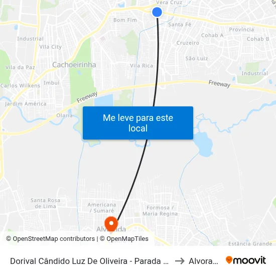 Dorival Cândido Luz De Oliveira - Parada 62 to Alvorada map
