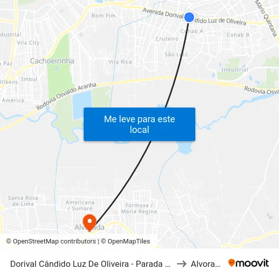 Dorival Cândido Luz De Oliveira - Parada 68 to Alvorada map