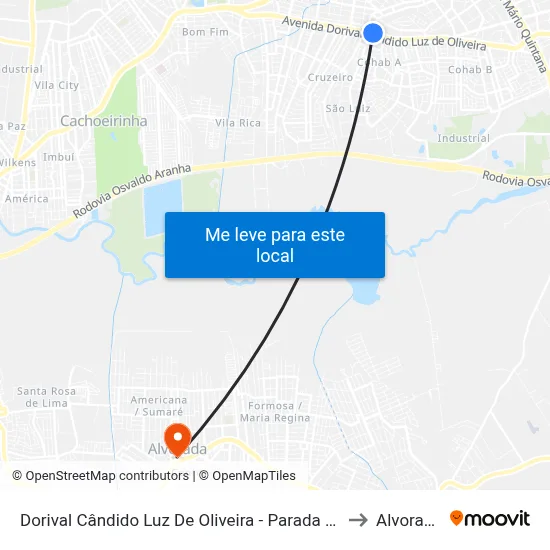 Dorival Cândido Luz De Oliveira - Parada 68 to Alvorada map