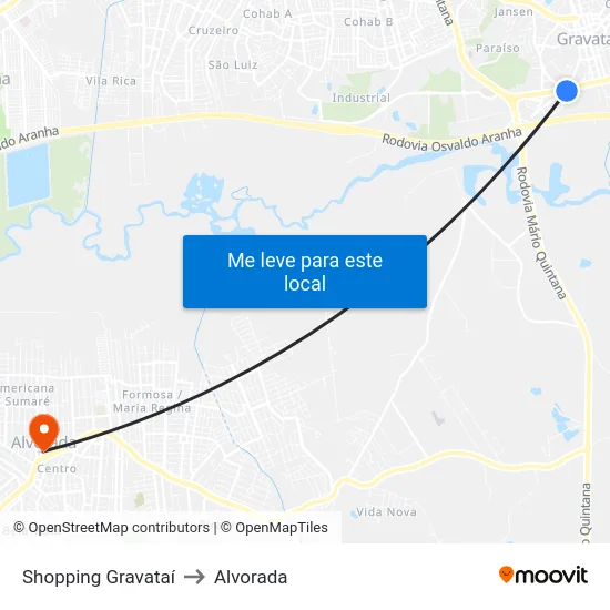 Shopping Gravataí to Alvorada map